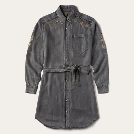Black Embroidered Snap Front Shirt Dress / Stetson