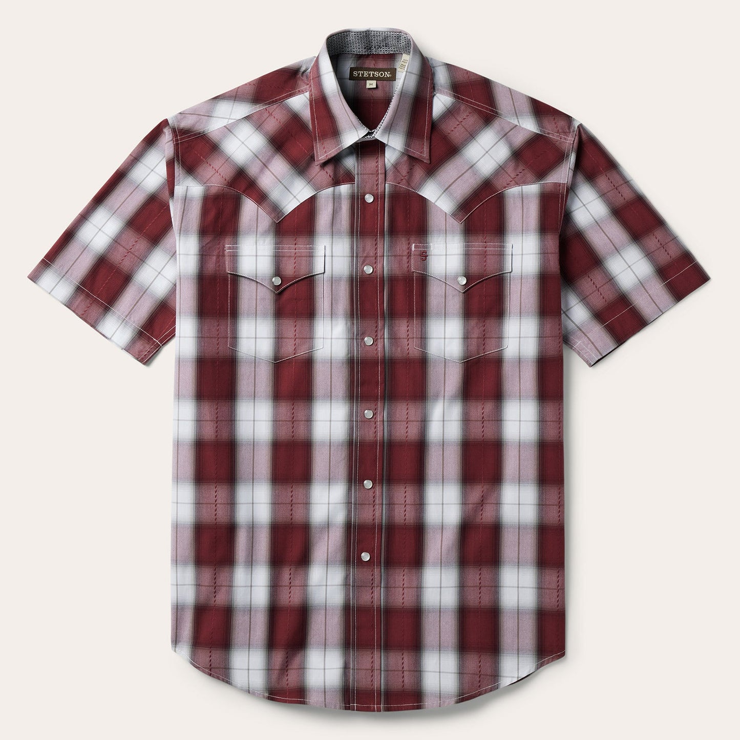 Wine Shadow Plaid Short Sleeve Western Shirt / Stetson