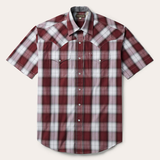 Wine Shadow Plaid Short Sleeve Western Shirt / Stetson