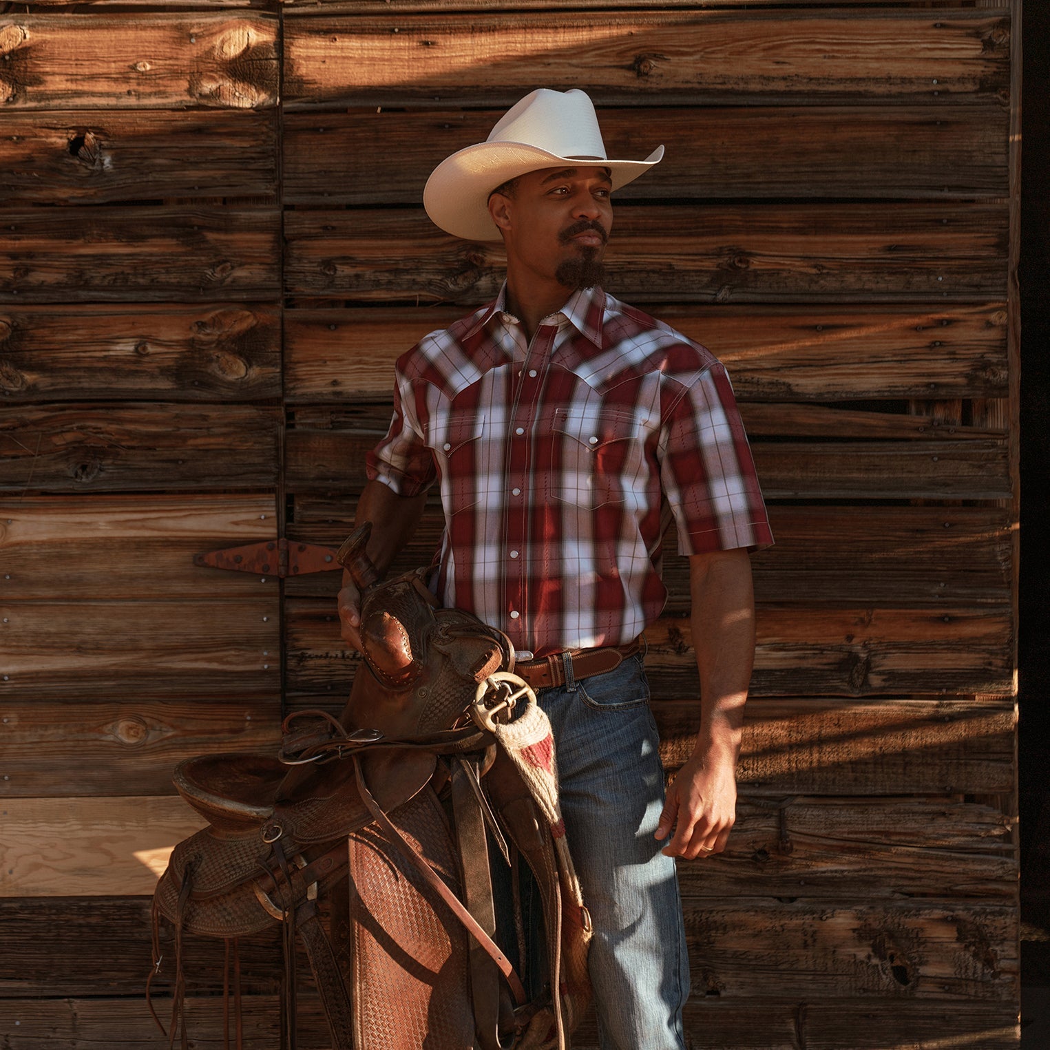 Wine Shadow Plaid Short Sleeve Western Shirt / Stetson