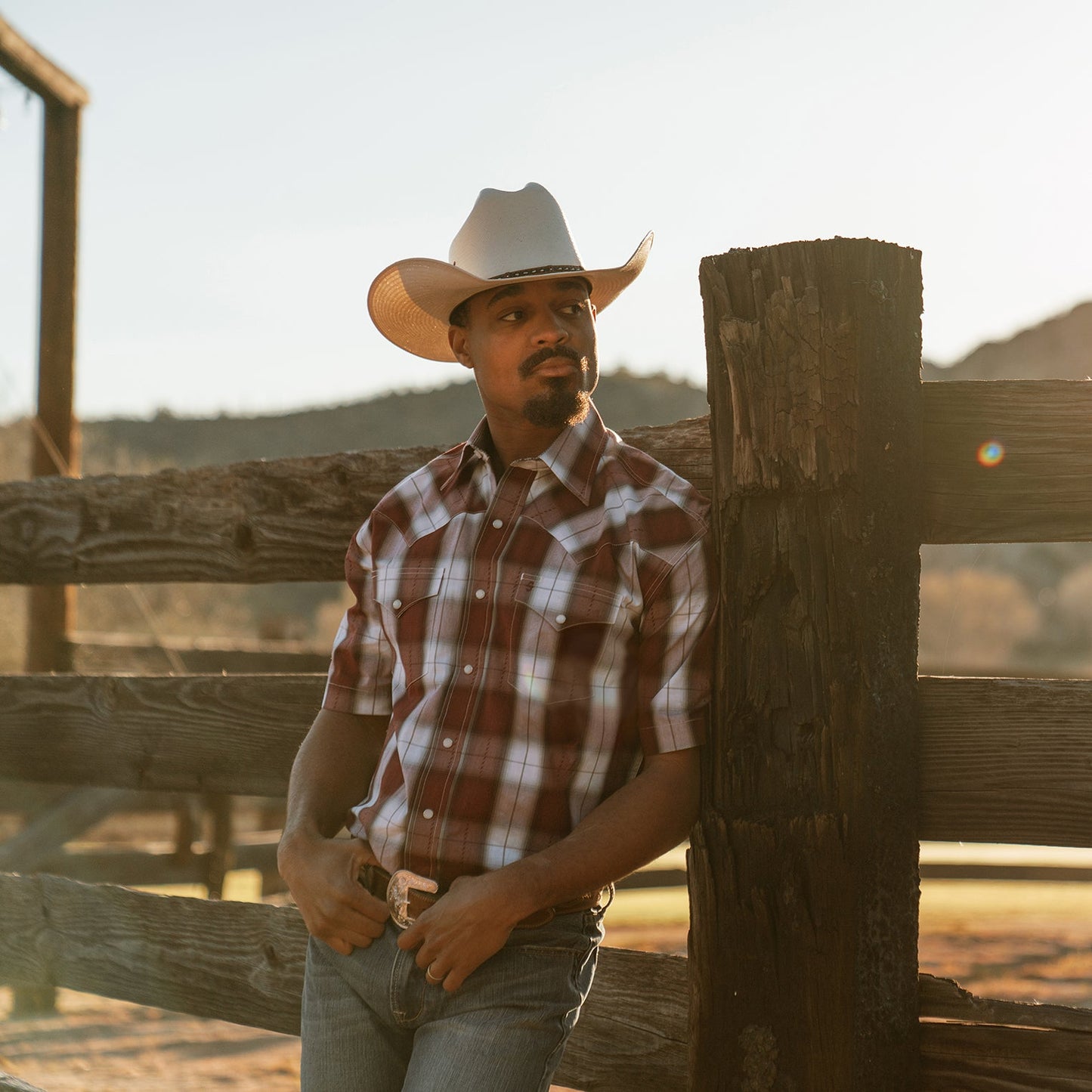 Wine Shadow Plaid Short Sleeve Western Shirt / Stetson