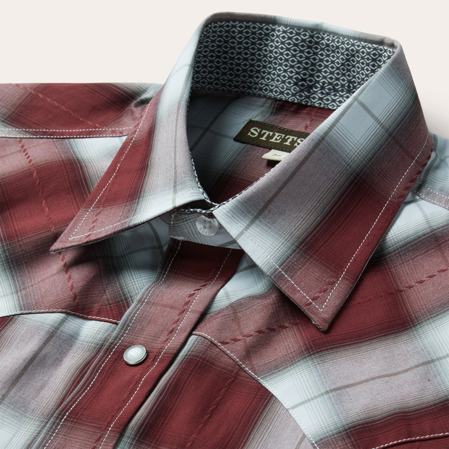 Wine Shadow Plaid Short Sleeve Western Shirt / Stetson