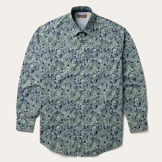 Blue Greenspring Paisley Print Western Shirt / Stetson