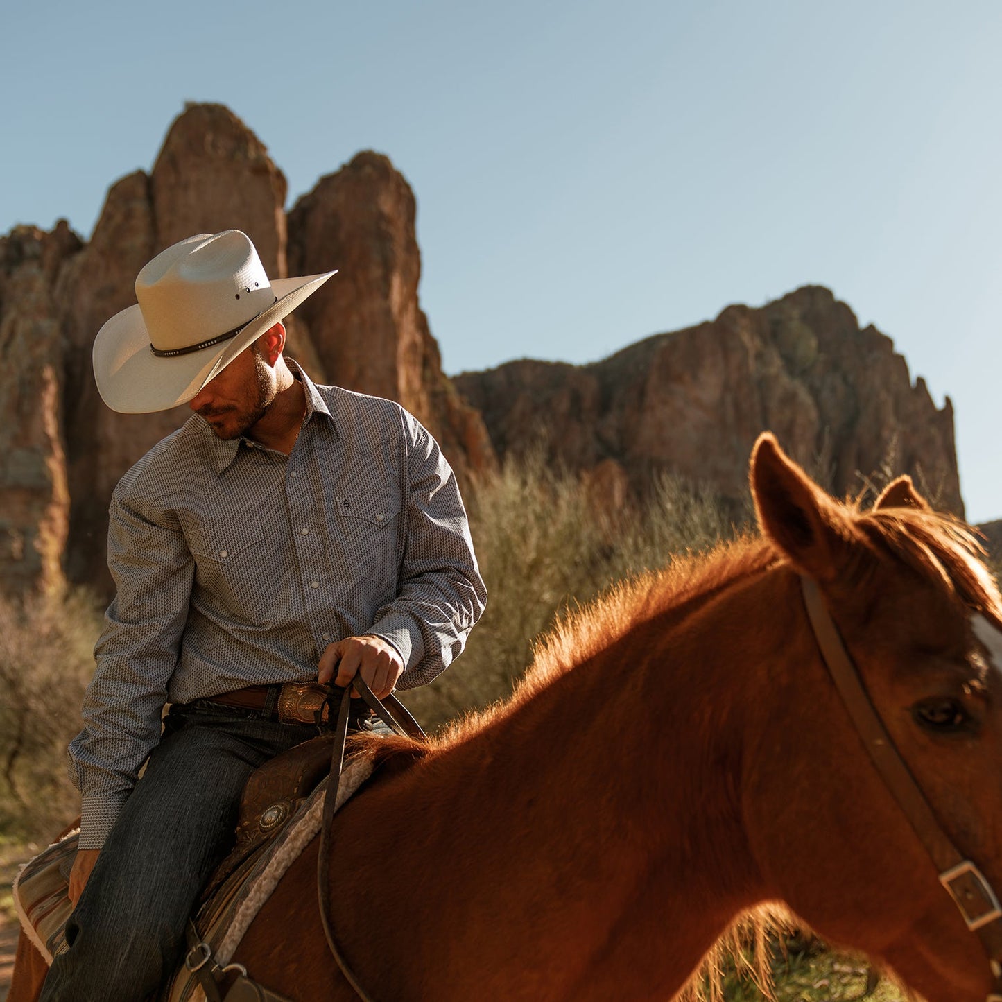 Blue Blue Deco Geo Print Western Shirt / Stetson