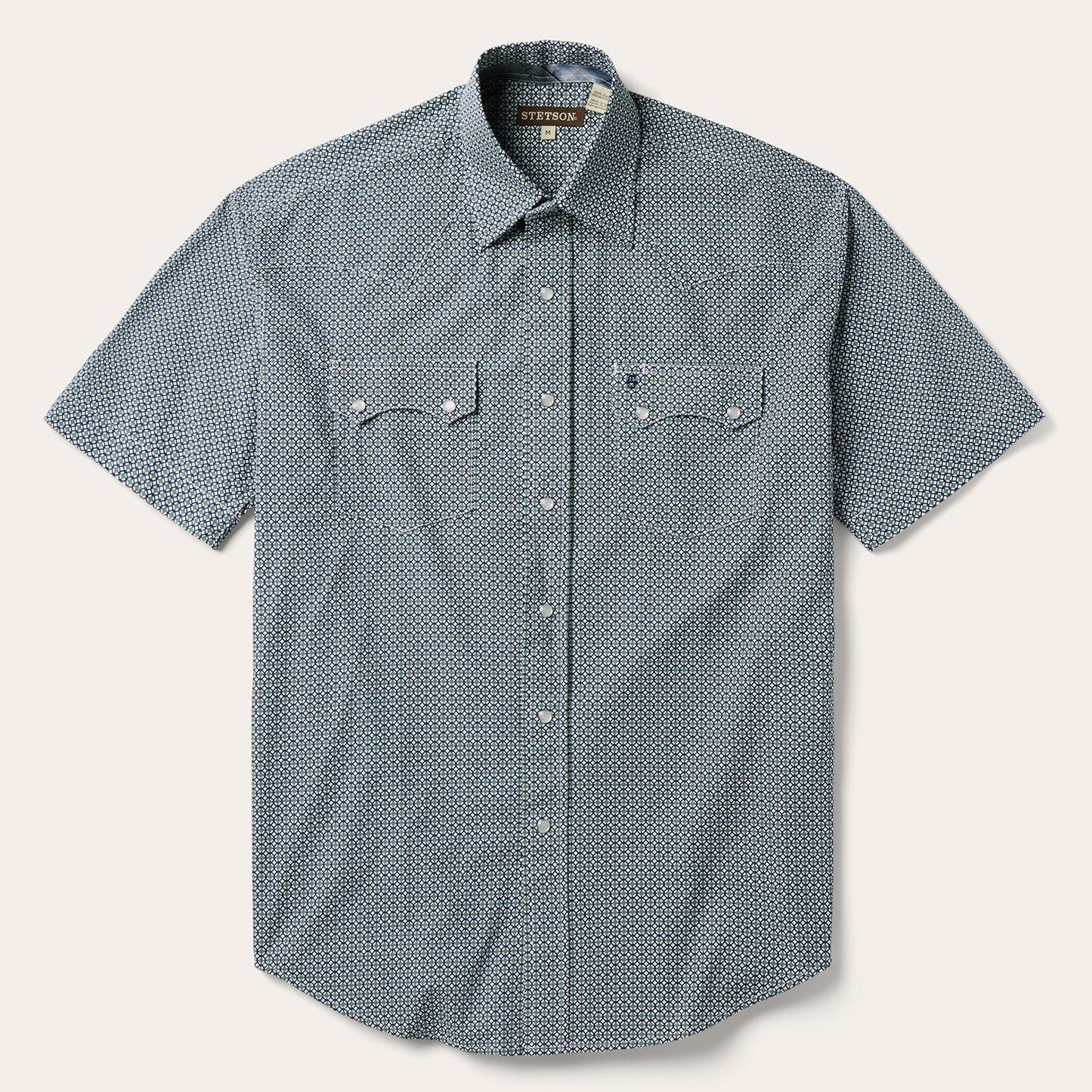 Green Circle Diamond Print Short Sleeve Western Shirt / Stetson