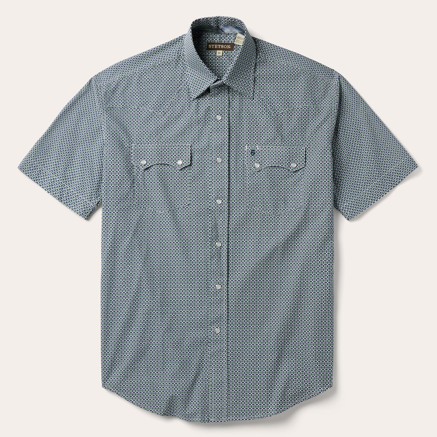 Green Circle Diamond Print Short Sleeve Western Shirt / Stetson