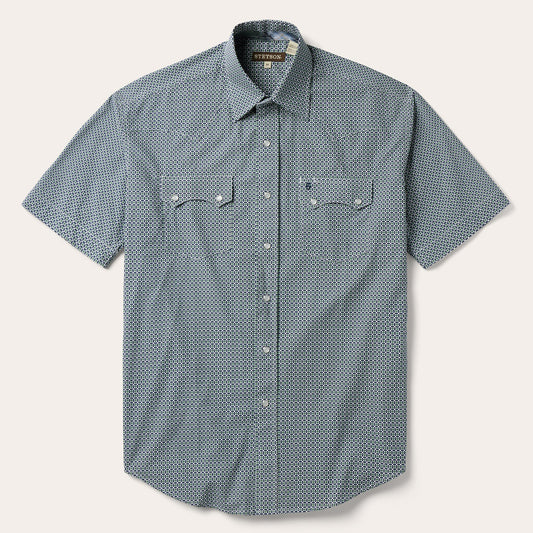 Green Circle Diamond Print Short Sleeve Western Shirt / Stetson