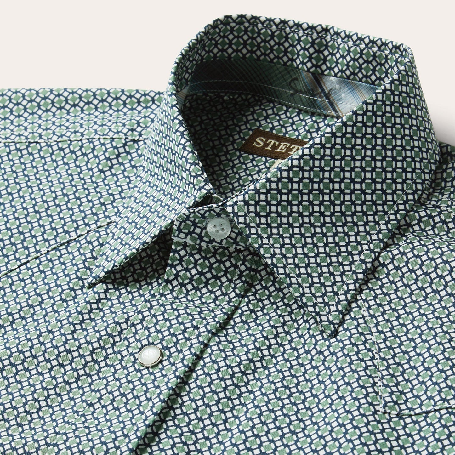 Green Circle Diamond Print Short Sleeve Western Shirt / Stetson