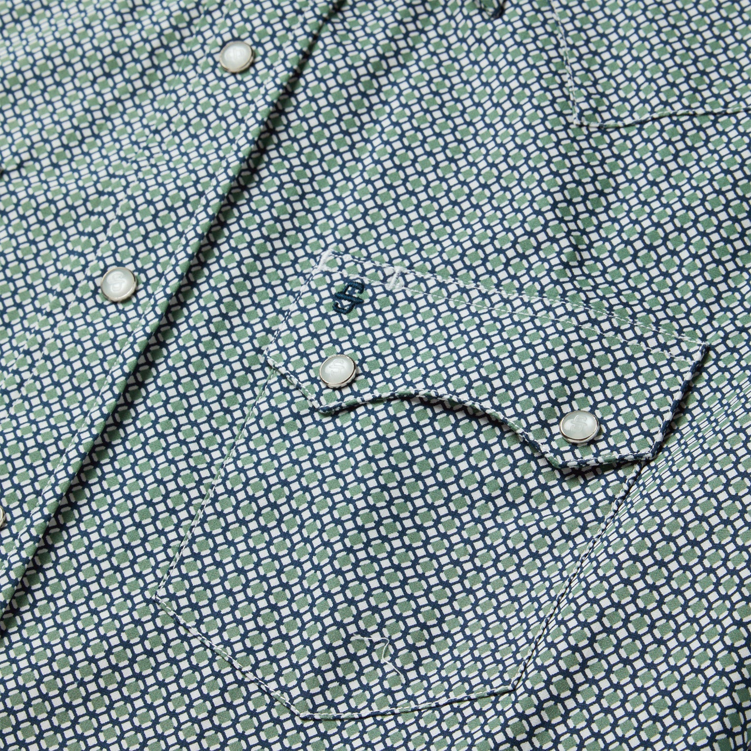 Green Circle Diamond Print Short Sleeve Western Shirt / Stetson