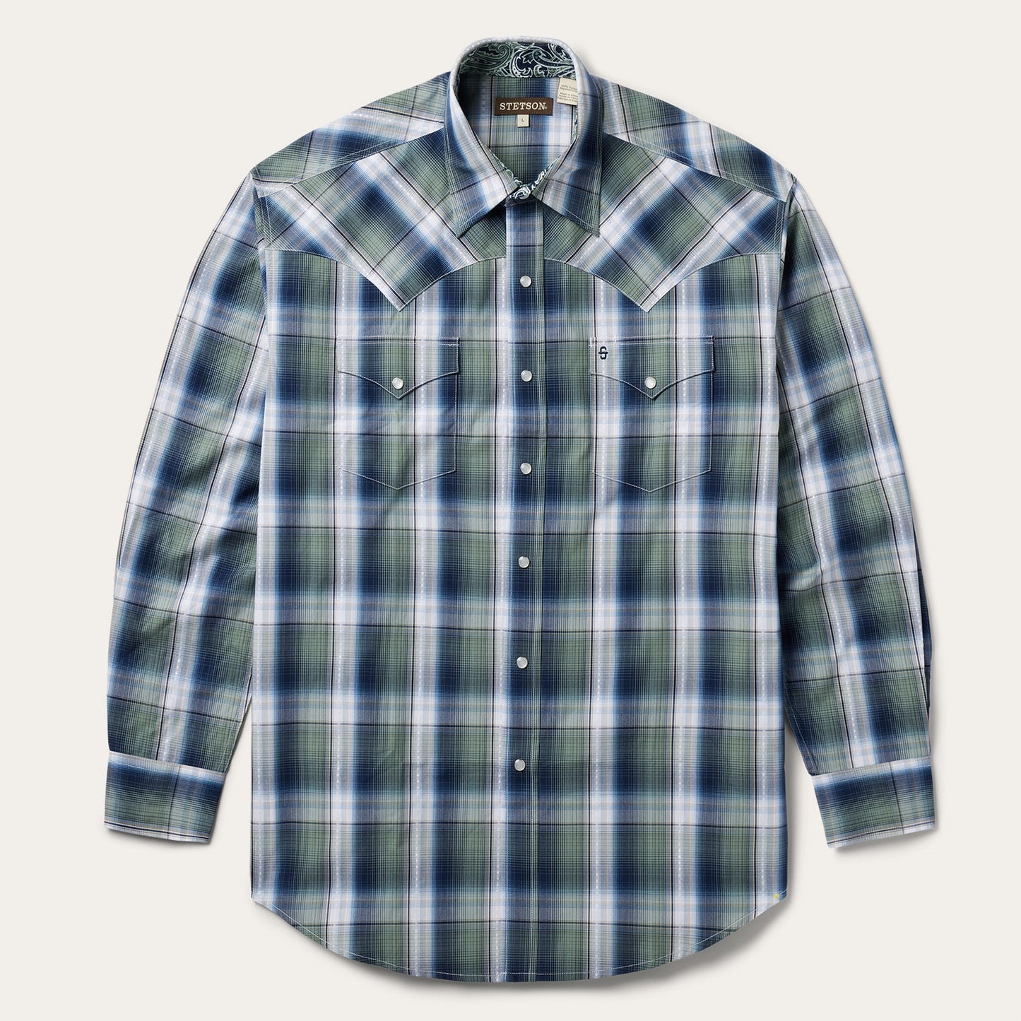 Green Lucky Diamond Plaid Western Shirt / Stetson