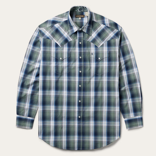Green Lucky Diamond Plaid Western Shirt / Stetson