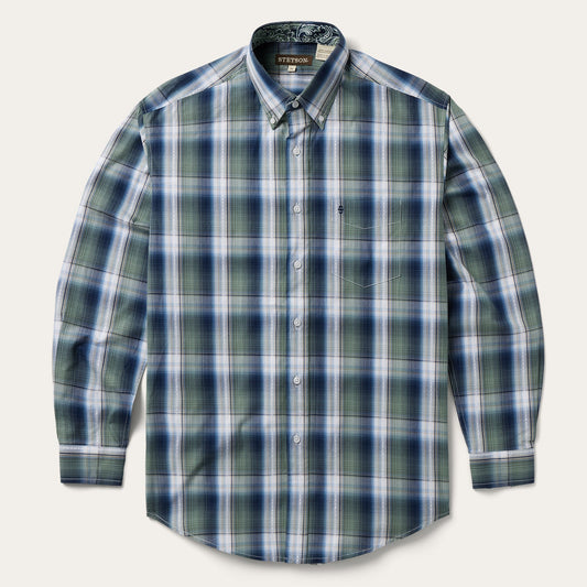 Green Lucky Diamond Plaid Button Front Shirt / Stetson