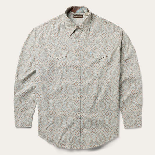 Green Aqua Paisley Print Western Shirt / Stetson