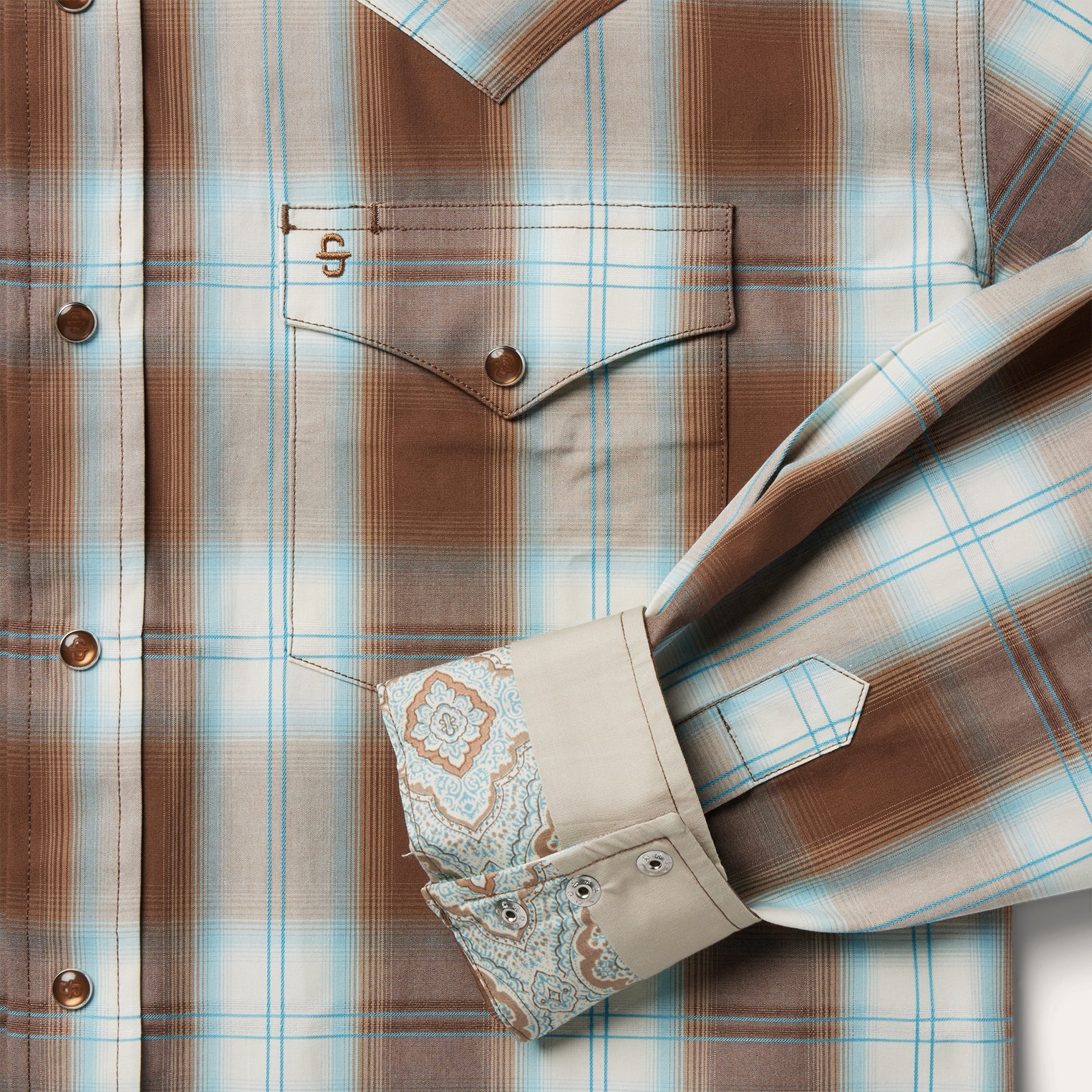 Brown Sand Ombre Plaid Western Shirt / Stetson