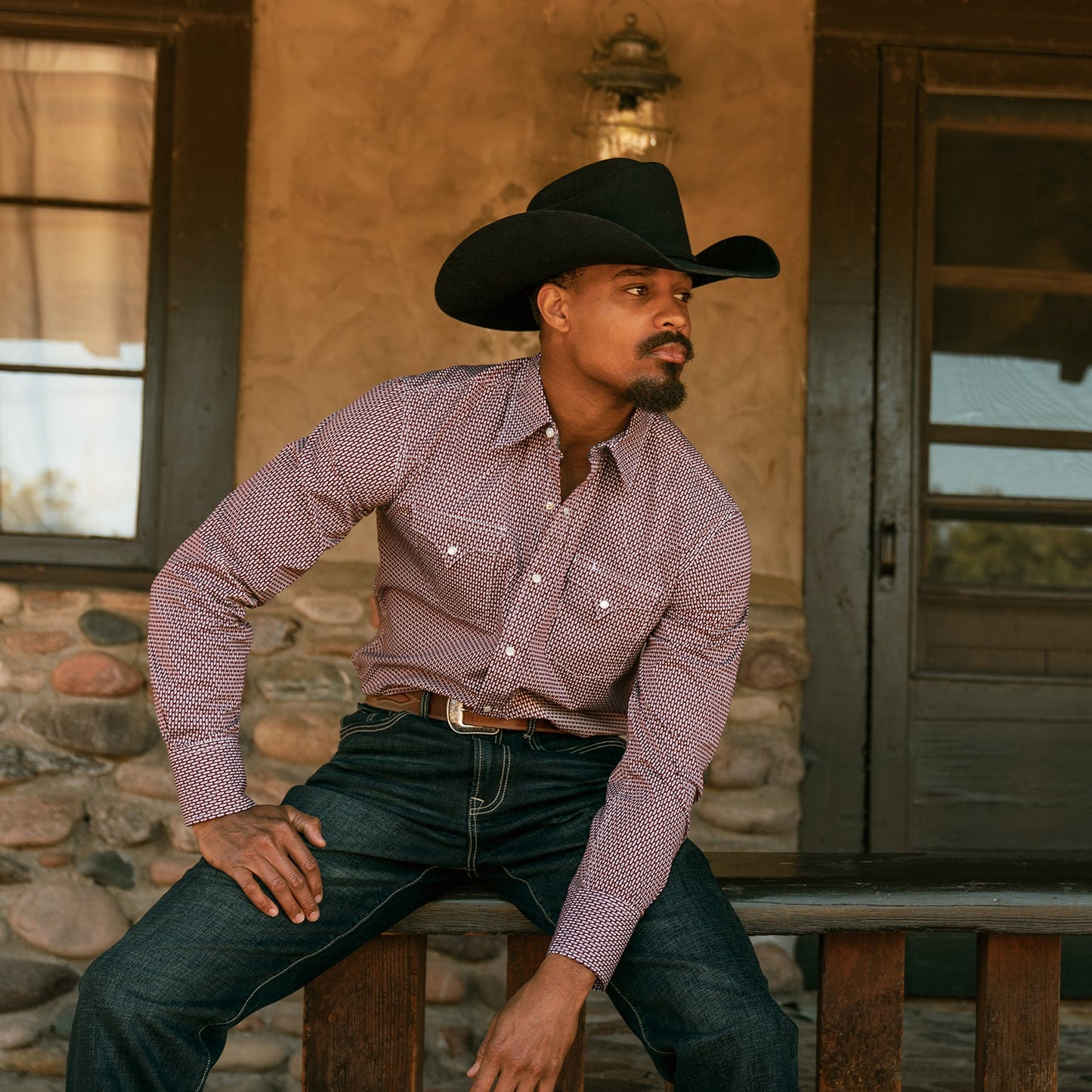 Red Broken Diamond Print Western Shirt / Stetson