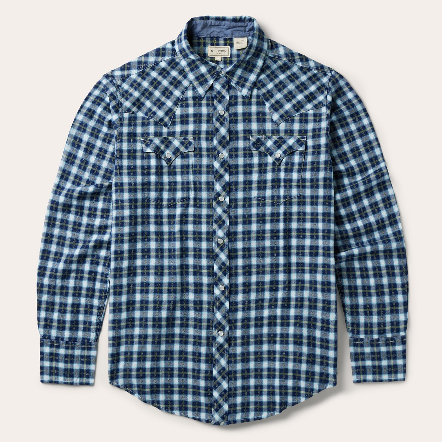 Blue Plaid Twill Dobby Western Shirt / Stetson