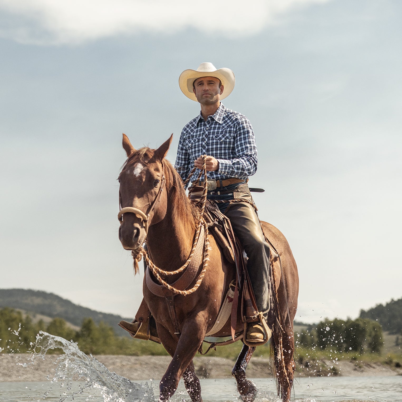Blue Plaid Twill Dobby Western Shirt / Stetson