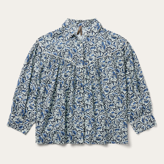 Blue Indigo Tapestry Print Blouse / Stetson