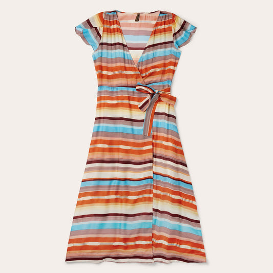 Multi Sunset Serape Print Rayon Herringbone Wrap Front Dress / Stetson