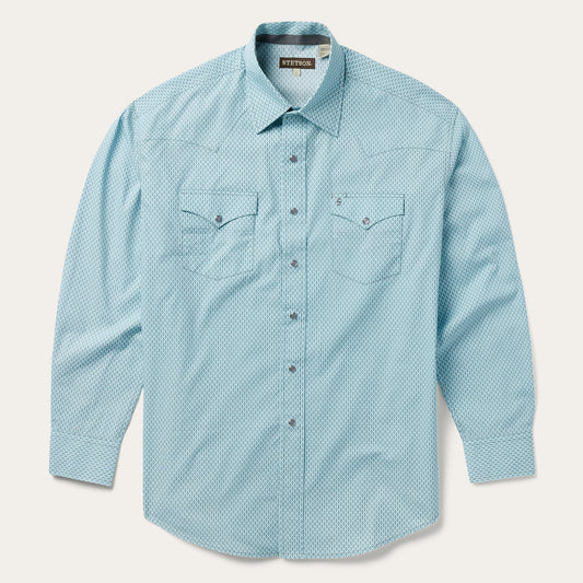 Blue Silver Diamond Neat Print Western Shirt / Stetson