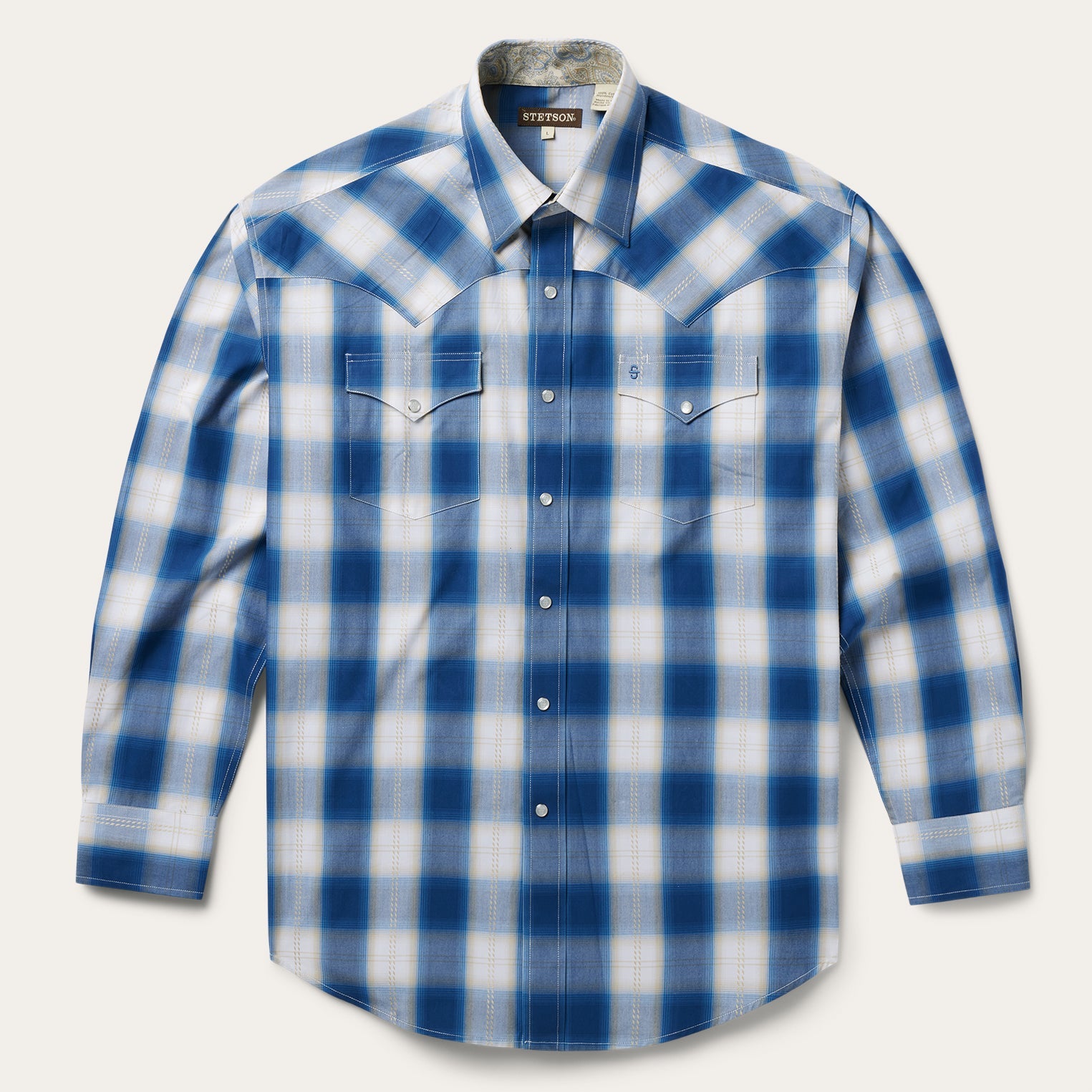 Blue Navy Gold Ombre Plaid Western Shirt / Stetson