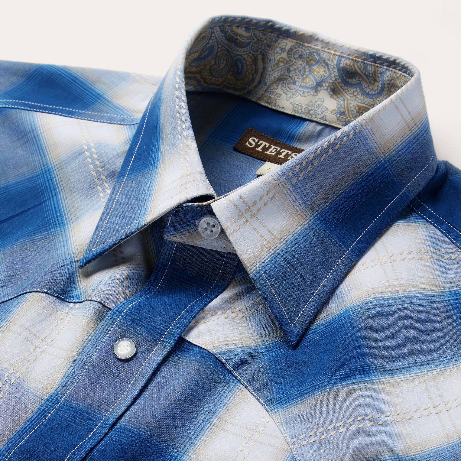 Blue Navy Gold Ombre Plaid Western Shirt / Stetson