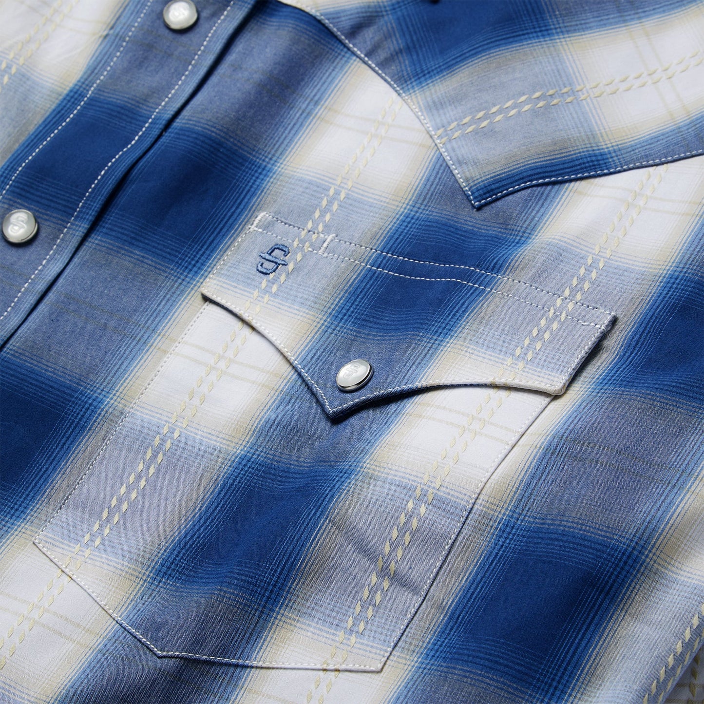 Blue Navy Gold Ombre Plaid Western Shirt / Stetson