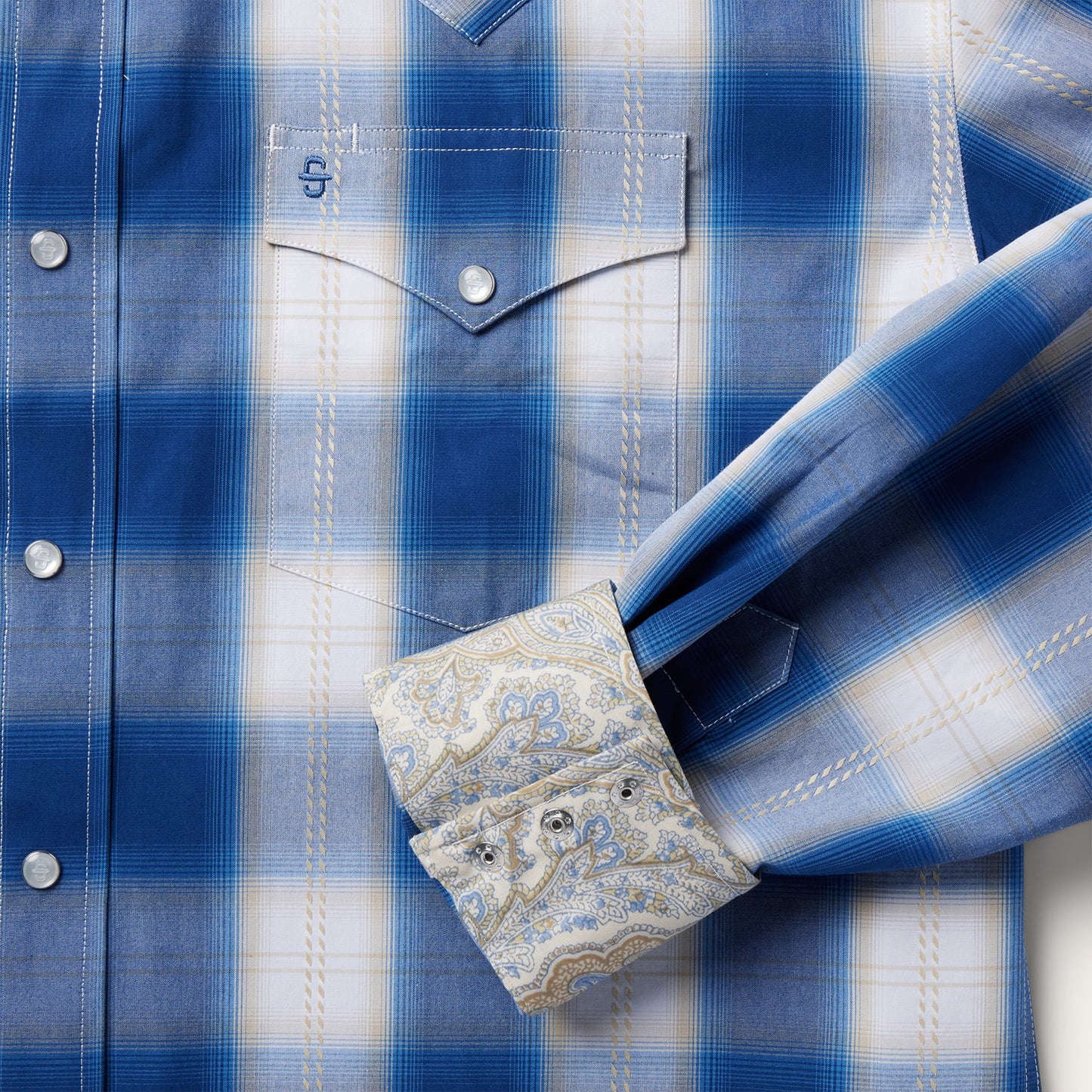 Blue Navy Gold Ombre Plaid Western Shirt / Stetson