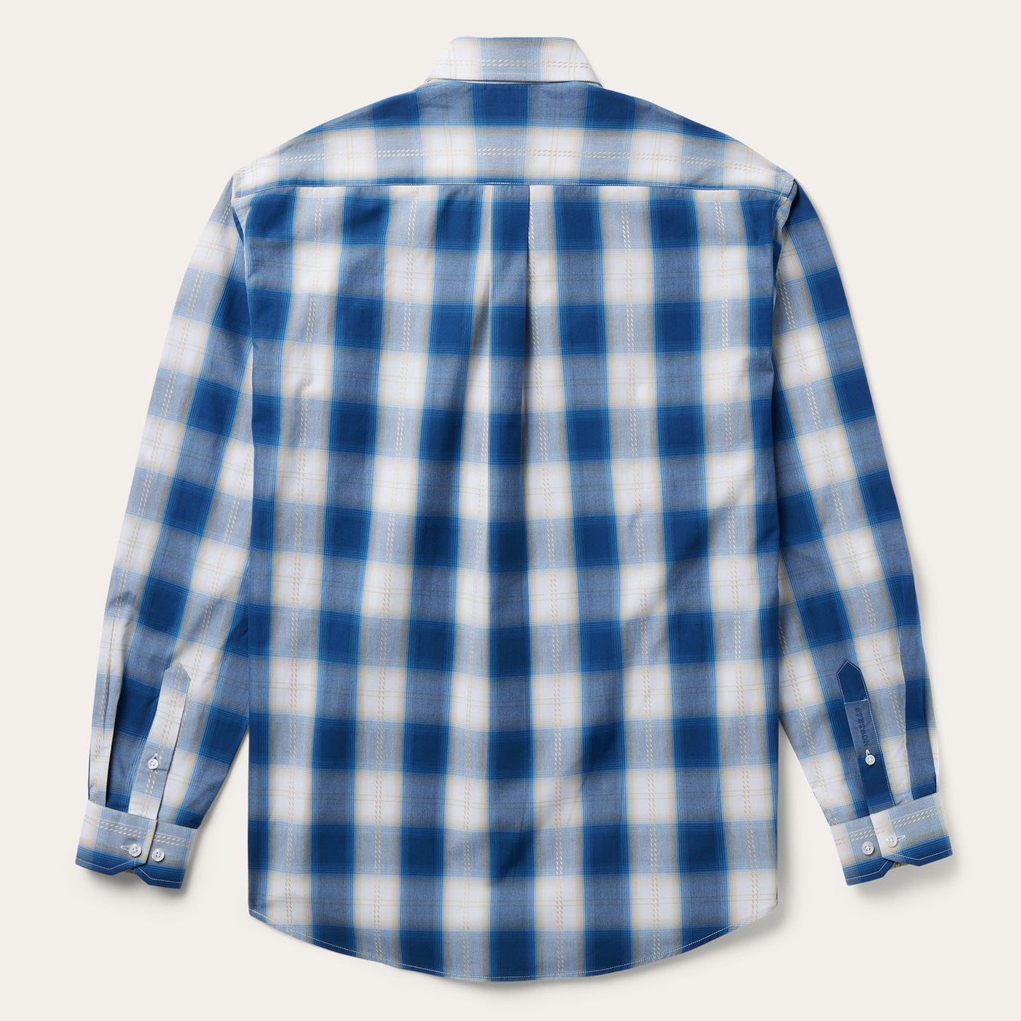 Blue Navy Gold Ombre Plaid Short Sleeve Western Shirt / Stetson