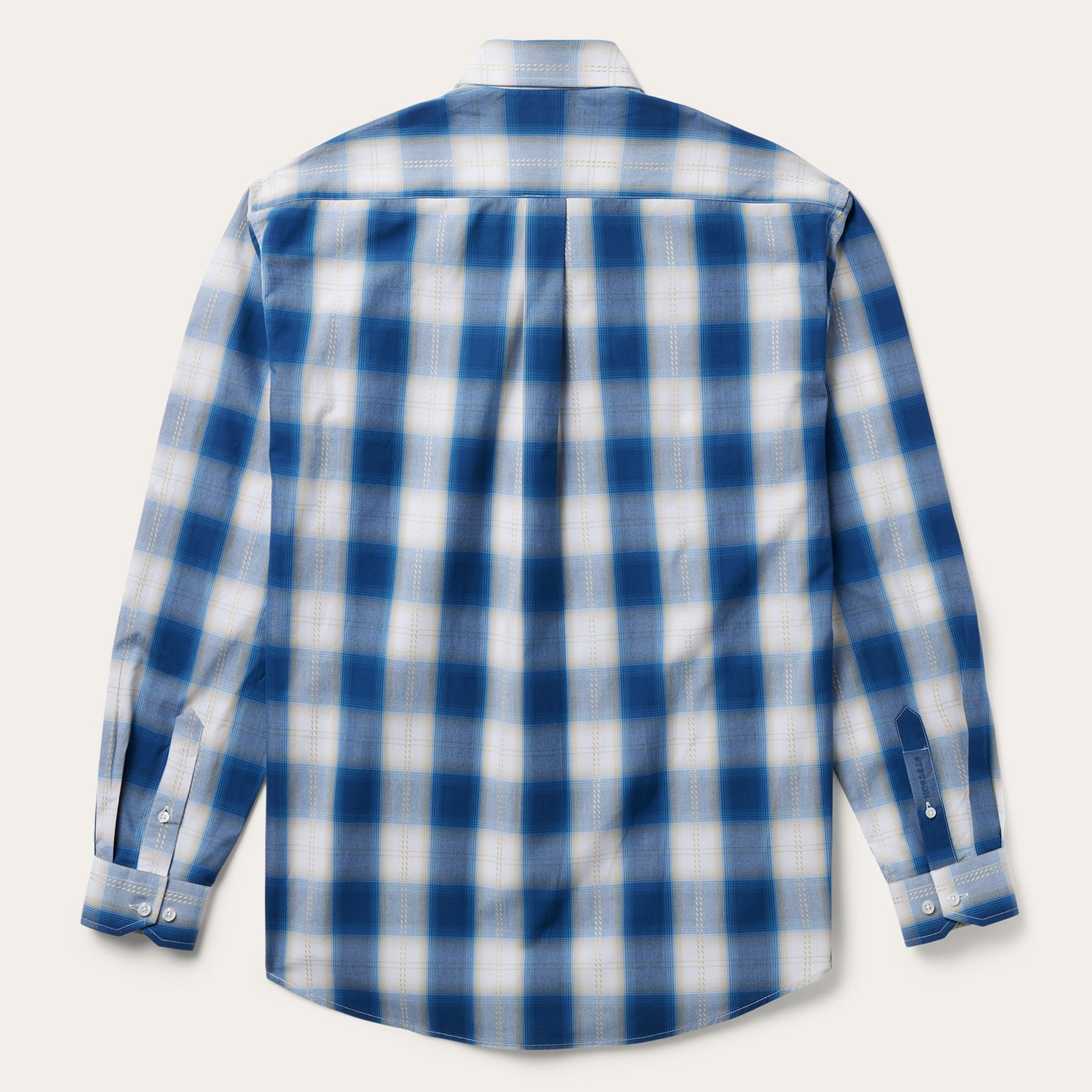 Blue Navy Gold Ombre Plaid Short Sleeve Western Shirt / Stetson