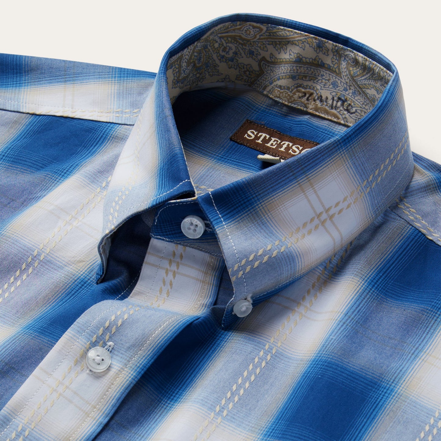Blue Navy Gold Ombre Plaid Short Sleeve Western Shirt / Stetson