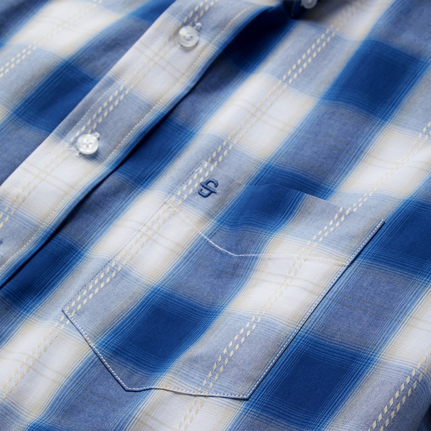 Blue Navy Gold Ombre Plaid Short Sleeve Western Shirt / Stetson