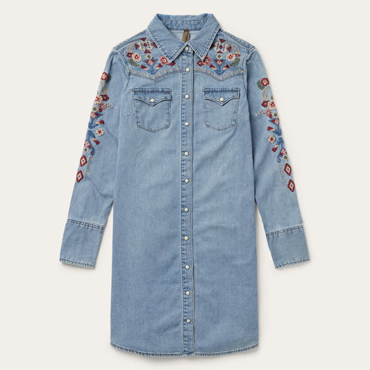 Blue Embroidered Denim Shirt Dress / Stetson