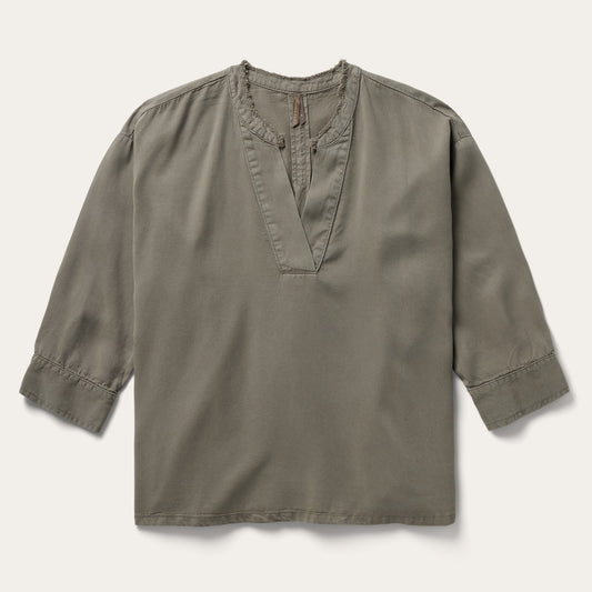 Green Olive Twill Peasant Blouse / Stetson