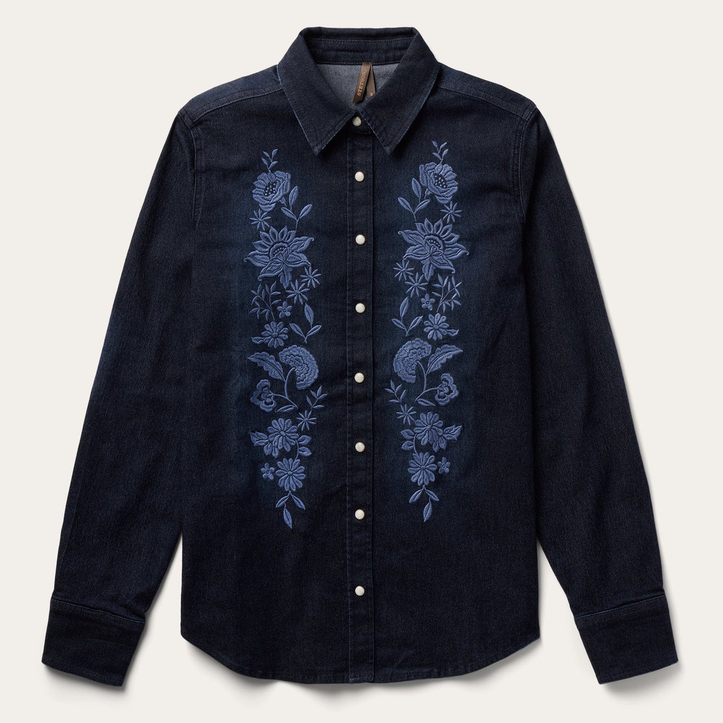 Blue Embroidered Dark Denim Snap Front Shirt / Stetson