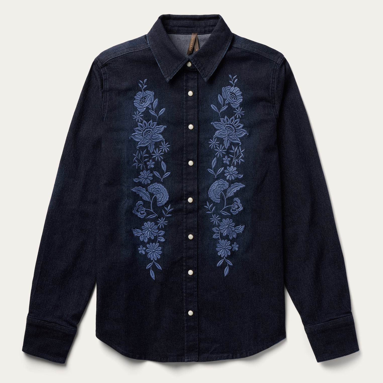 Blue Embroidered Dark Denim Snap Front Shirt / Stetson