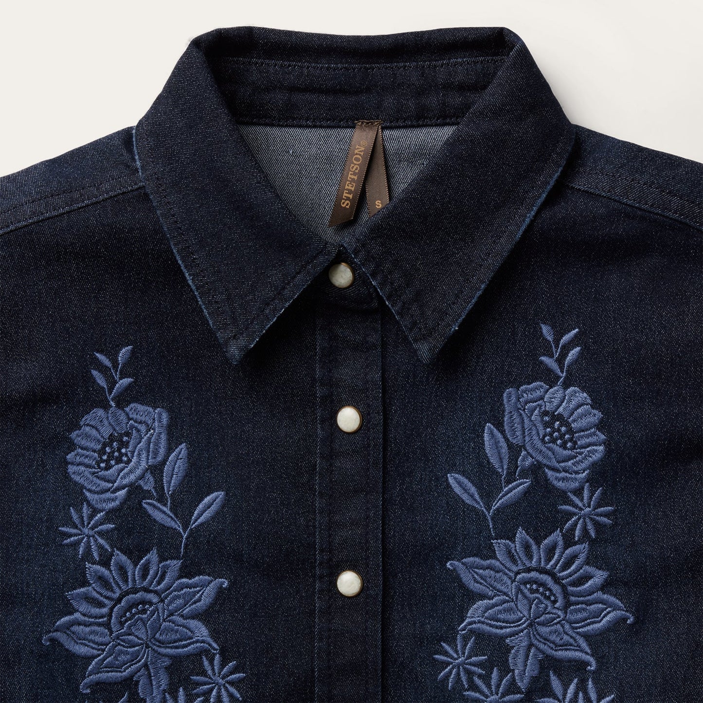 Blue Embroidered Dark Denim Snap Front Shirt / Stetson