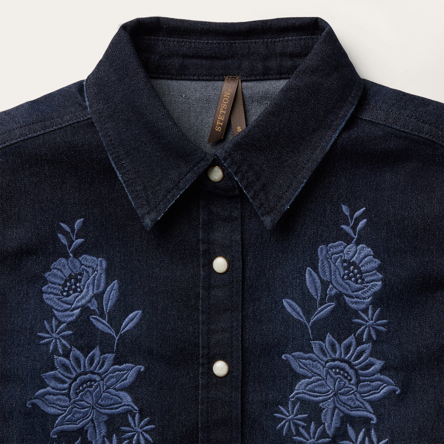 Blue Embroidered Dark Denim Snap Front Shirt / Stetson