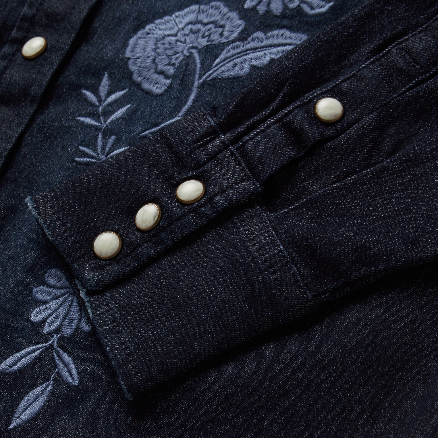 Blue Embroidered Dark Denim Snap Front Shirt / Stetson