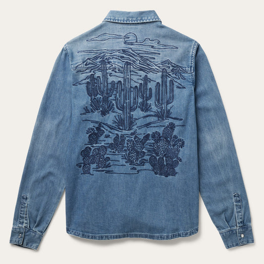 Blue Embroidered Boyfriend Fit Denim Shirt / Stetson