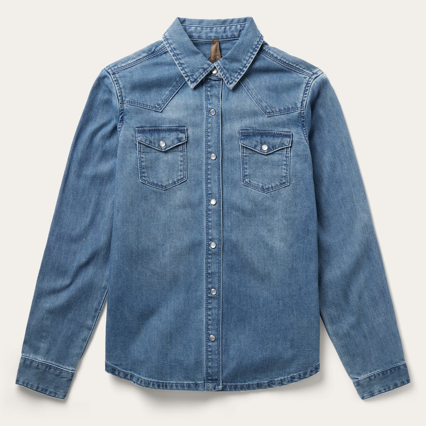 Blue Embroidered Boyfriend Fit Denim Shirt / Stetson