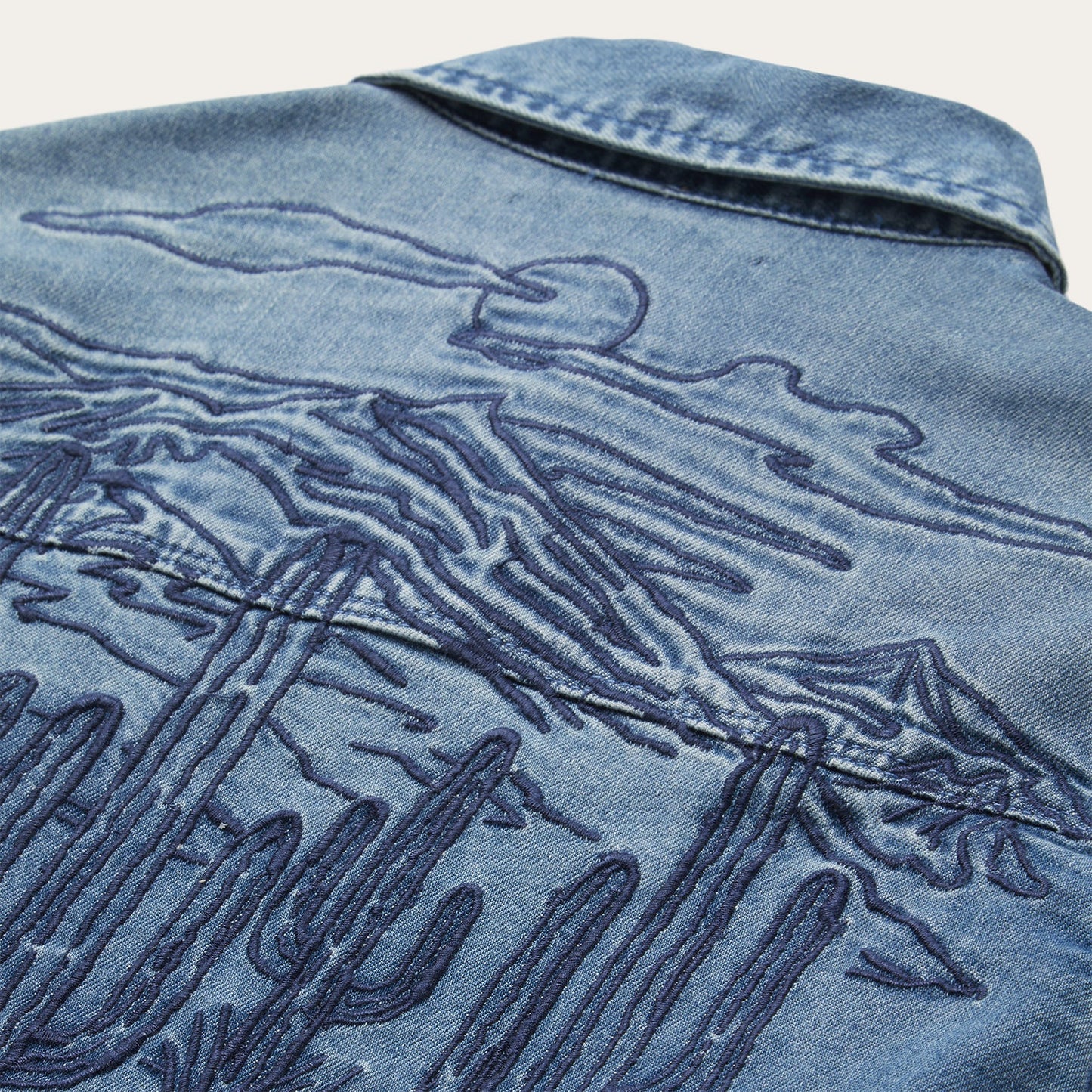 Blue Embroidered Boyfriend Fit Denim Shirt / Stetson