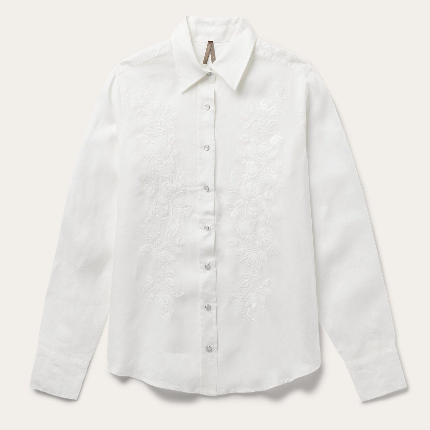 White Floral Embroidered White Linen Shirt / Stetson