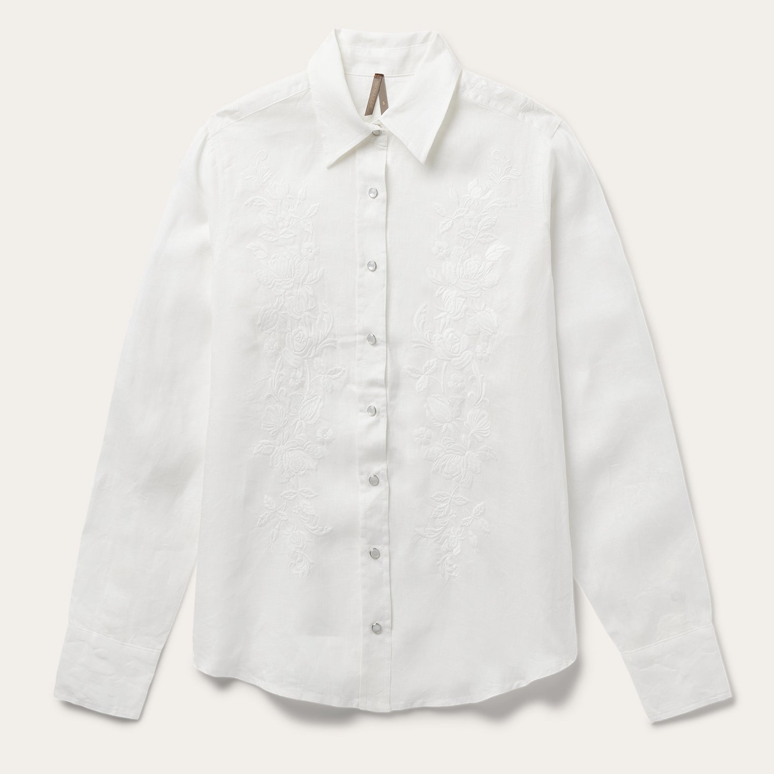 White Floral Embroidered White Linen Shirt / Stetson