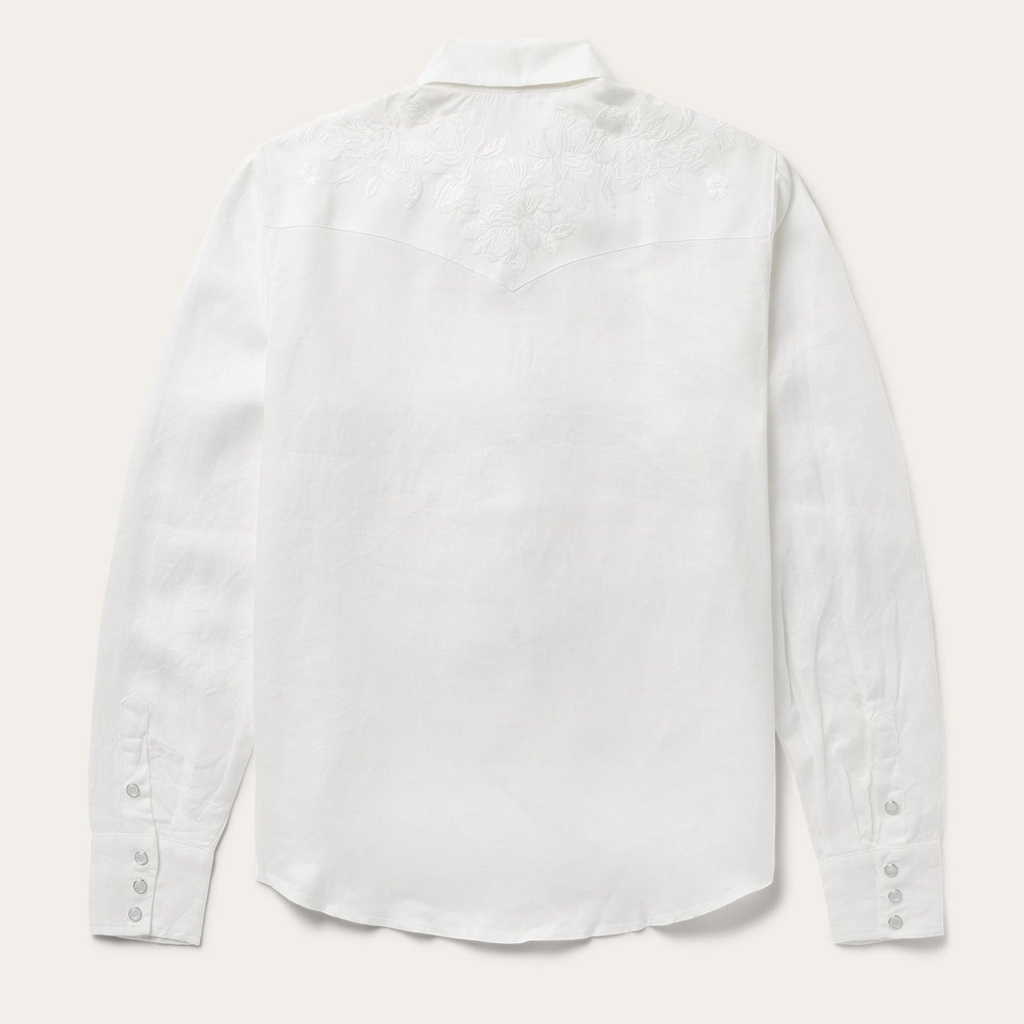 White Floral Embroidered White Linen Shirt / Stetson