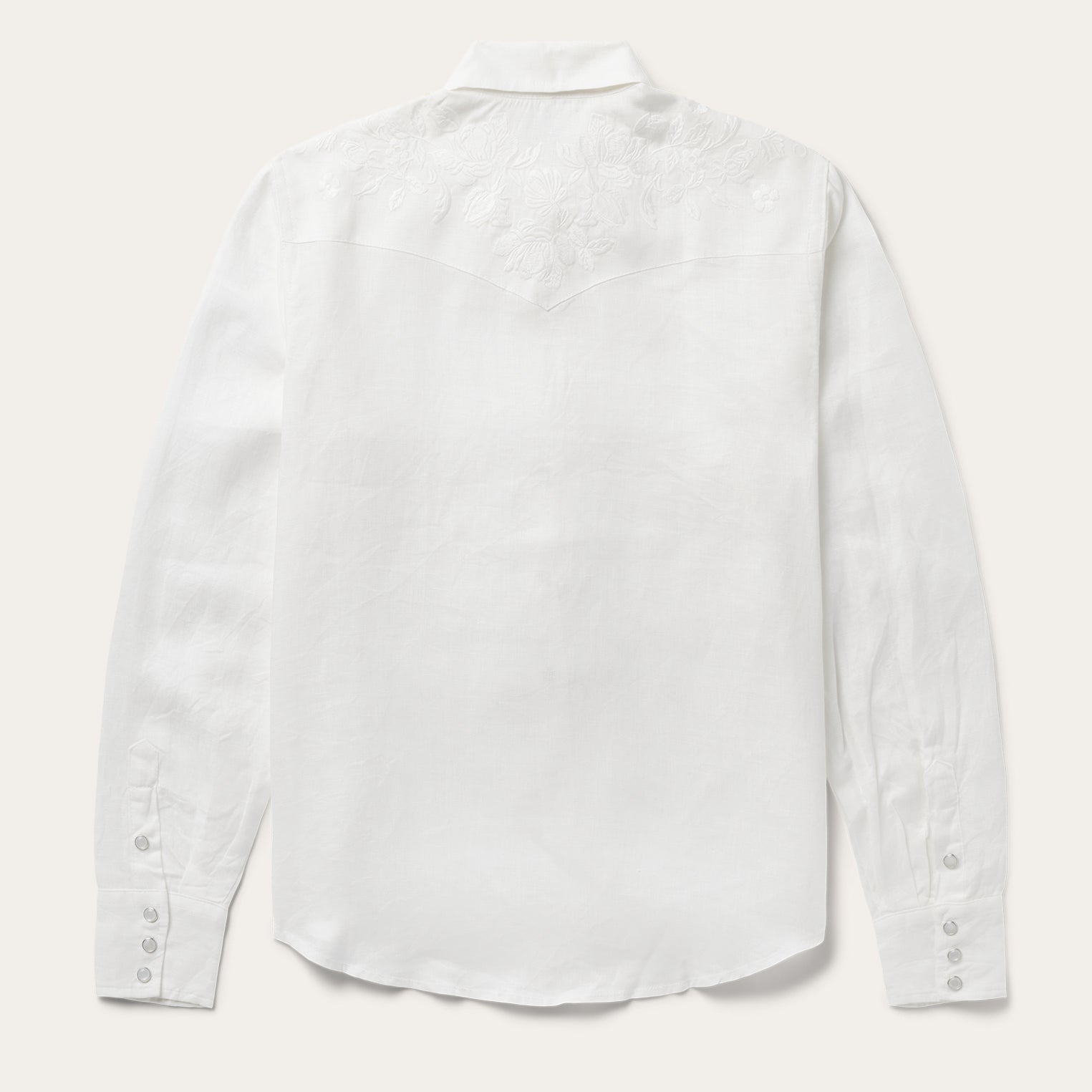 White Floral Embroidered White Linen Shirt / Stetson