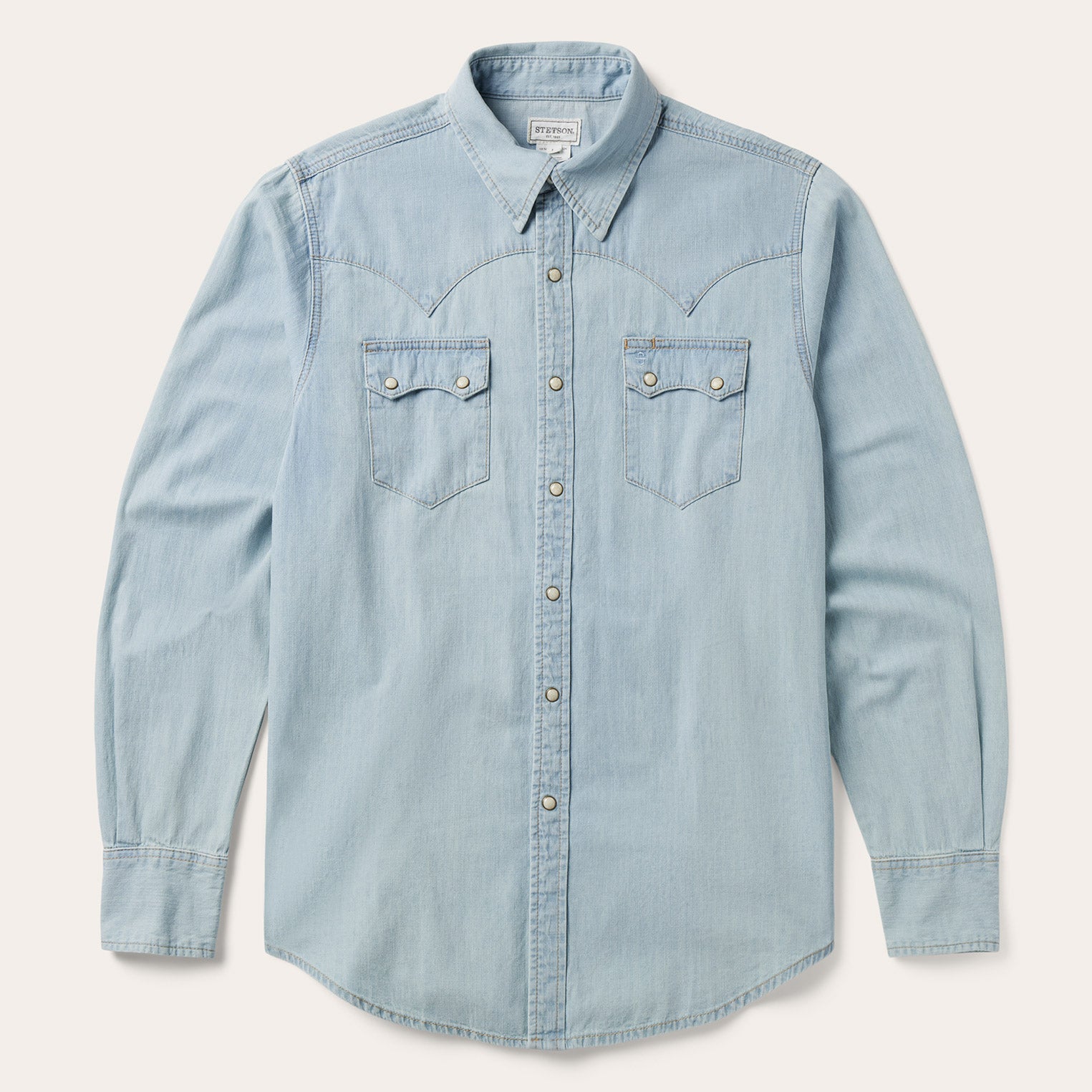Blue Light Blue Denim Western Shirt / Stetson