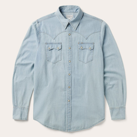 Blue Light Blue Denim Western Shirt / Stetson