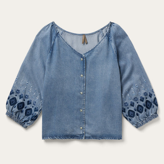 Blue Denim Snap Front Blouse / Stetson