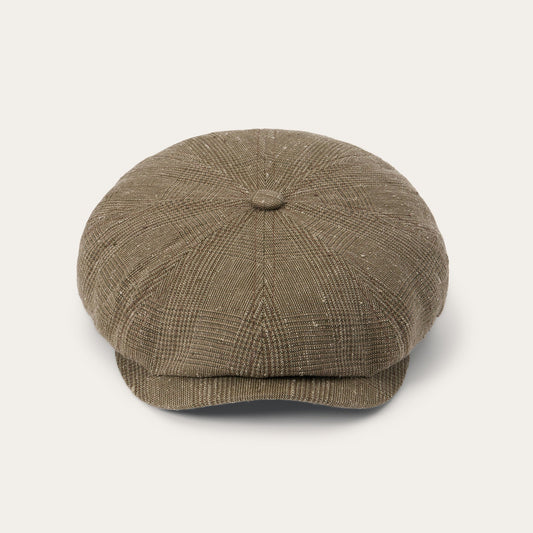 Olive Check Glen Check Linen/Silk Hatteras Cap / Stetson